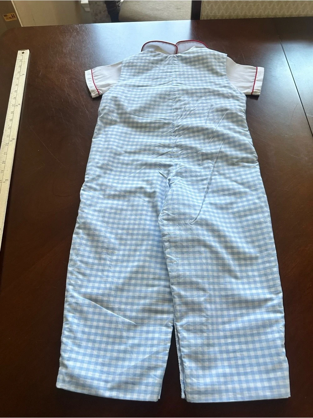 Classic Blue Gingham Smocked Train Romper - Kids Matching Set Vintage smocking
